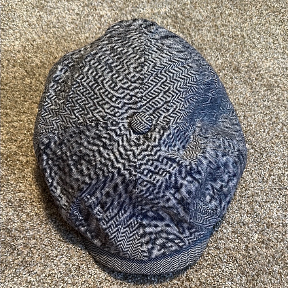 Stetson Hatteras Blue Herringbone Newsboy Cap large linen